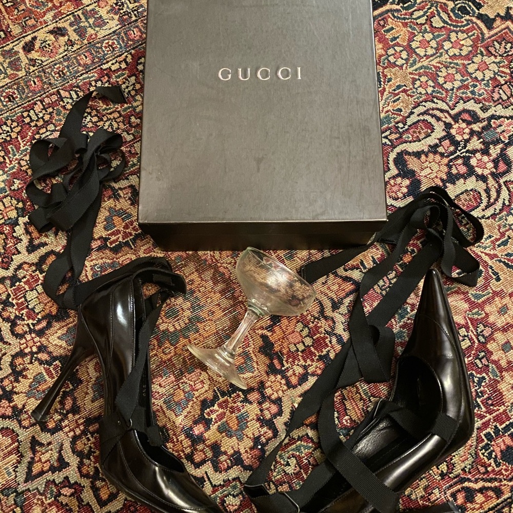 GUCCI TOM FORD 2002 RUNWAY W/F COLLECTION BLACK LEATHER STILETTOS AUTH - Picture 16 of 17